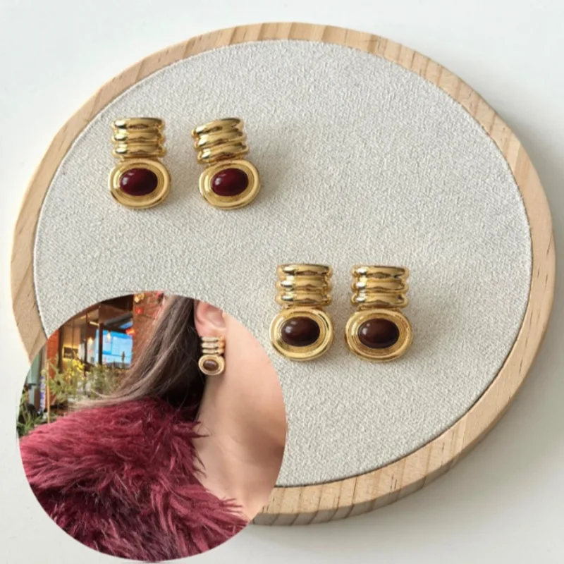 Çelik Tasarım Gold Bordo Detay Küpe