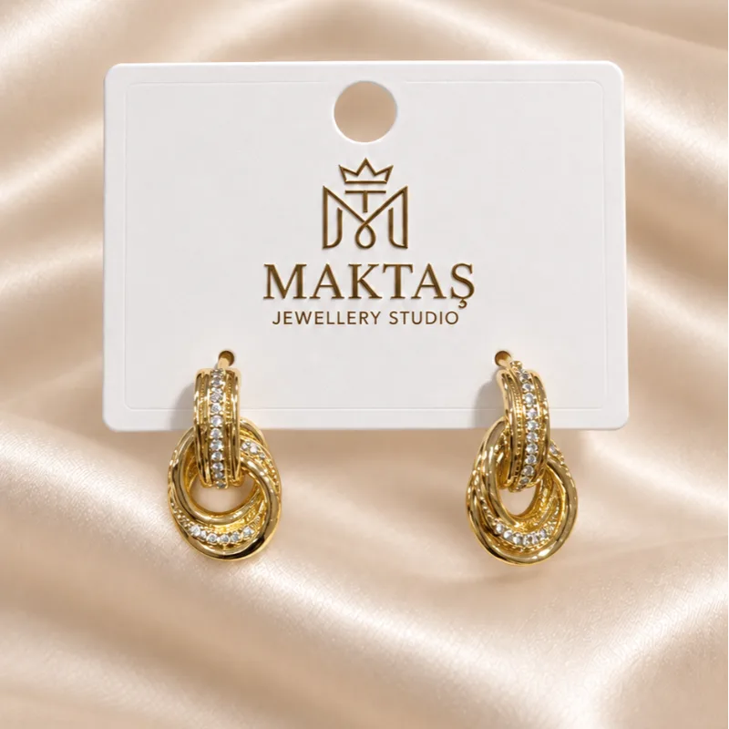 Taşlı Minimal Gold Küpe