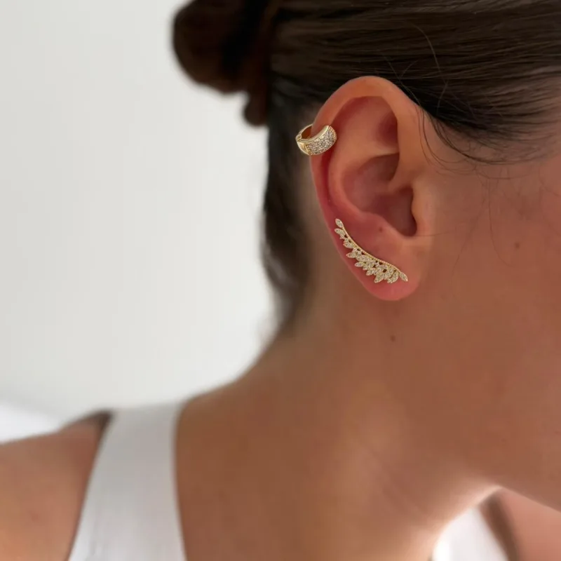 Trend Taşlı Gold Küpe